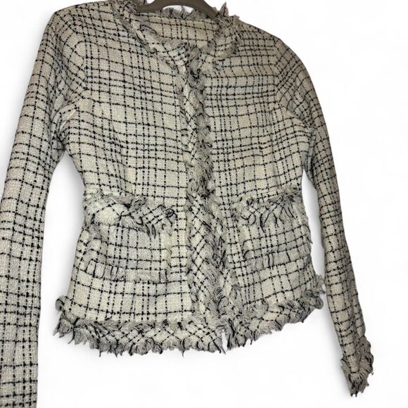 Studio Y Cropped Tweed Shag Look Jacket Black & Off White Size Med - Picture 2 of 6